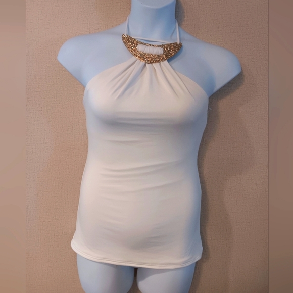 Michael Kors Top Cruise Collection  Gold Hardware Metal Neck Piece White Size 8 - Picture 1 of 5